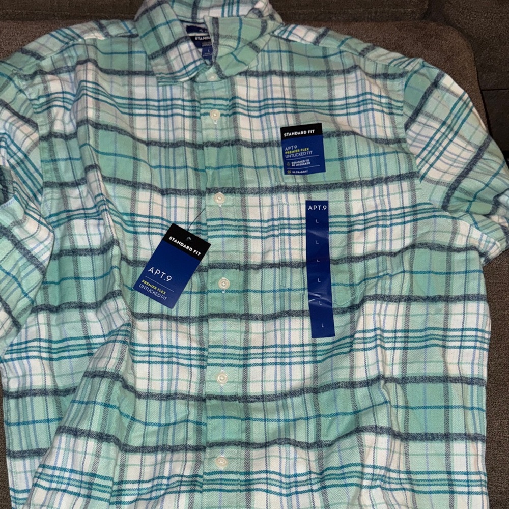 Apt. 9 Men's Casual Plaid Shirt - Teal and White